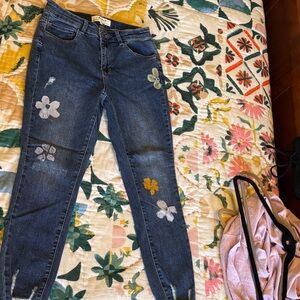 Charlie B Skinny Jeans with painted Floral Patches
